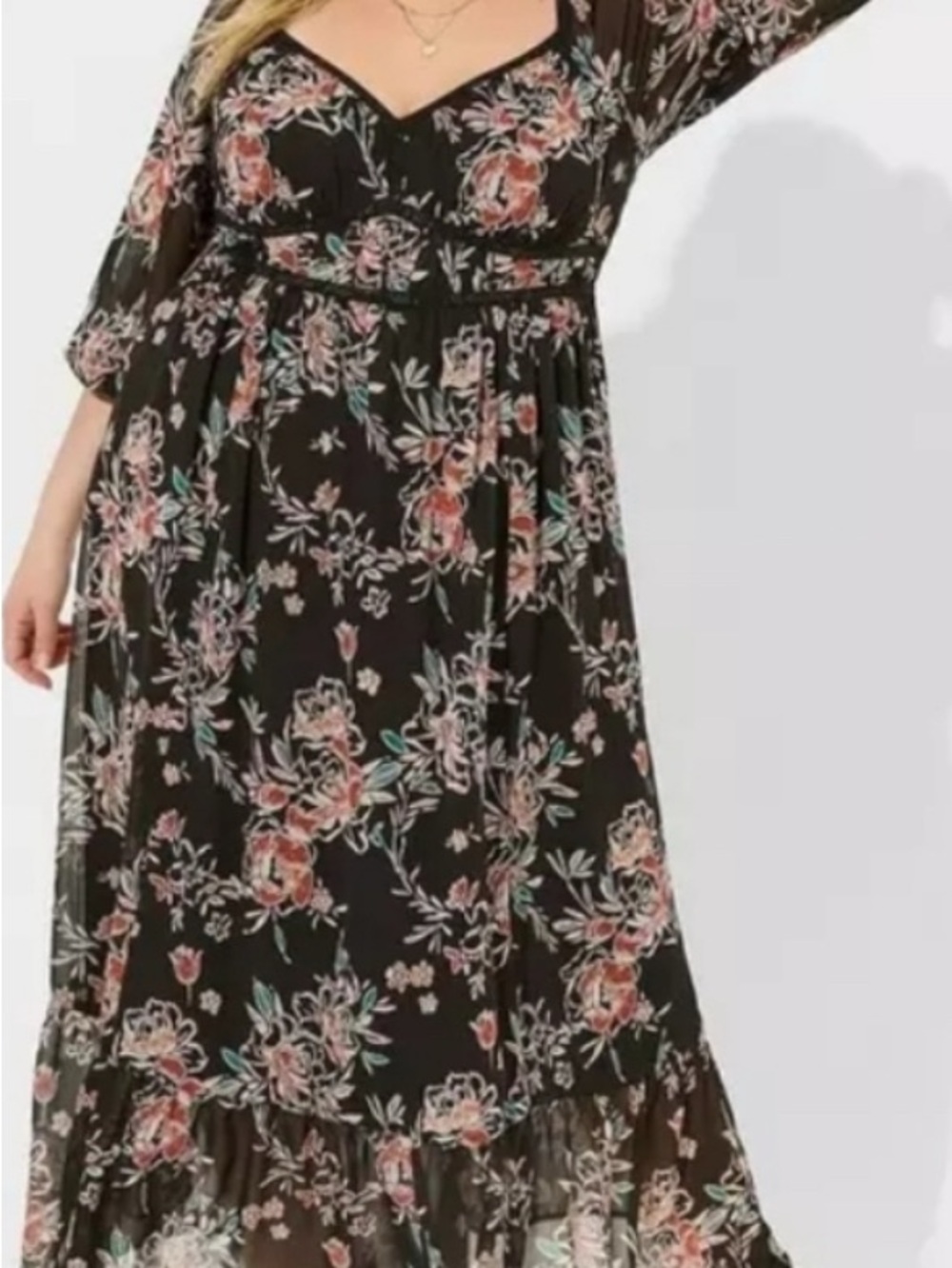 torrid Black Maxi Dress with Pink Floral Print